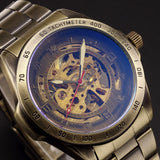 Antique Design Skeleton Mechanical Watch Vintage Brass steel Men's Timepiece